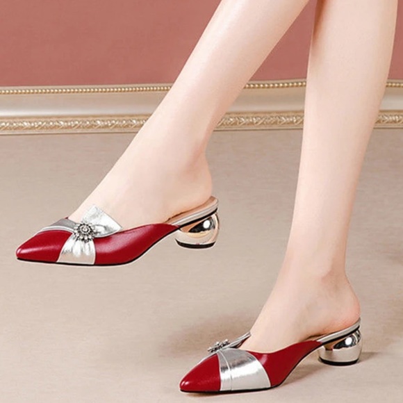 Cute Red & Silver Slide Shoes 7 37 - Picture 2 of 6